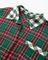 Beach Rose Co. plus size green and red plaid shirt featuring a contrasting green and white gingham collar and pocket.