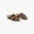 Beach Rose Co. Jenesis retro platform slippers featuring black and tan straps with gold buckles on a thick sole.