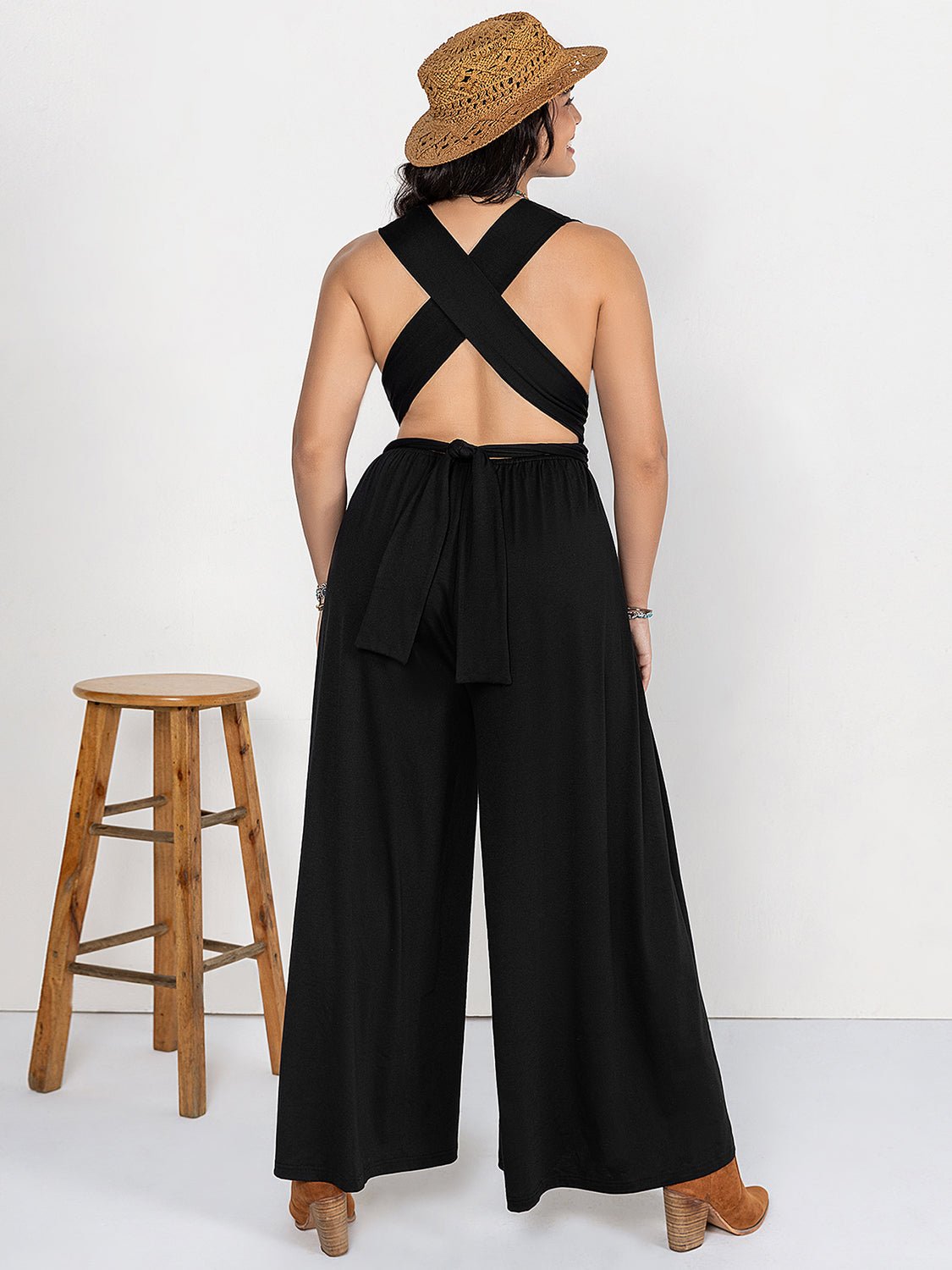 Beach Rose Co. - Plus Size Black V - Neck Wide Leg Jumpsuit