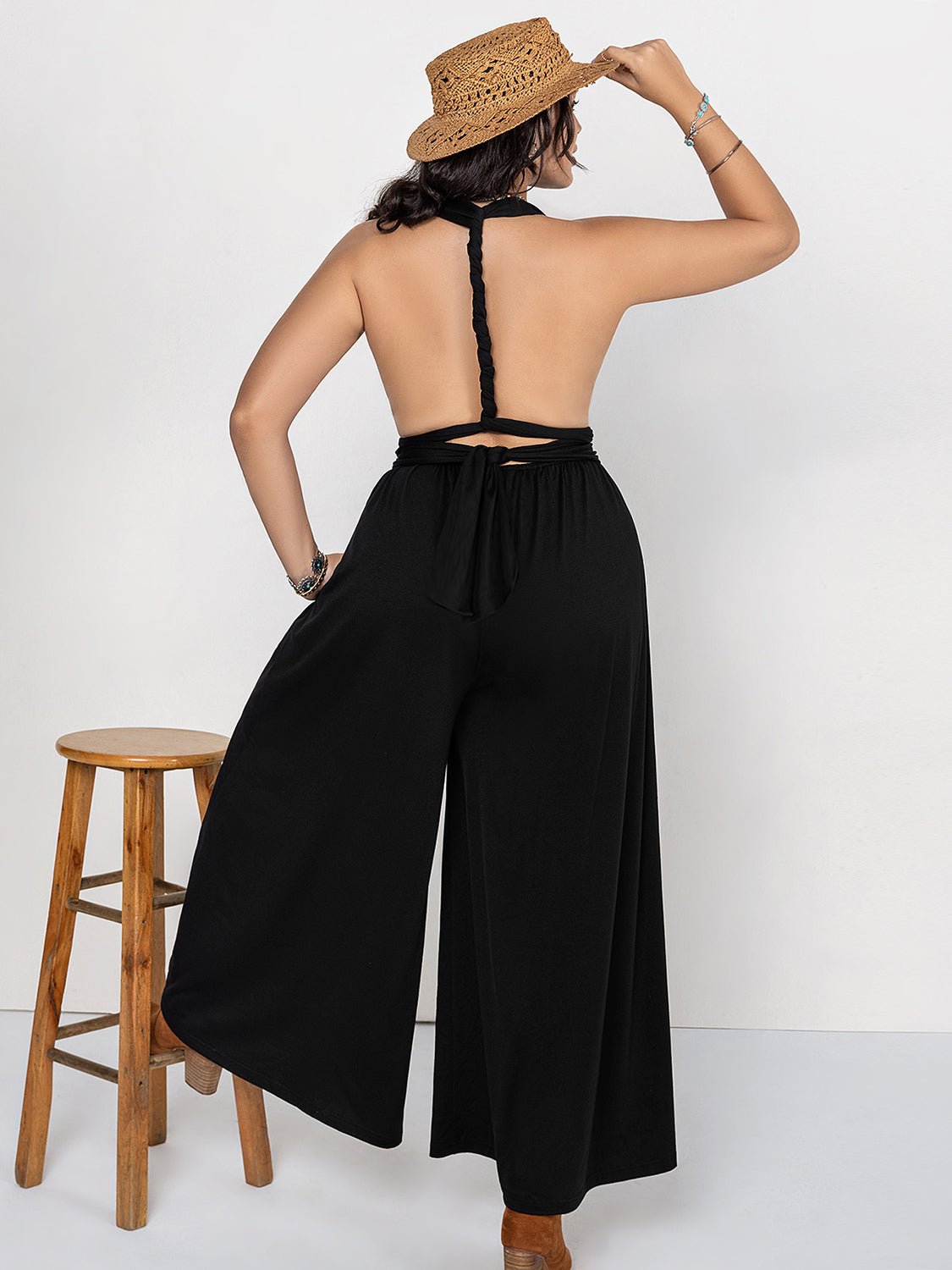 Beach Rose Co. - Plus Size Black V - Neck Wide Leg Jumpsuit