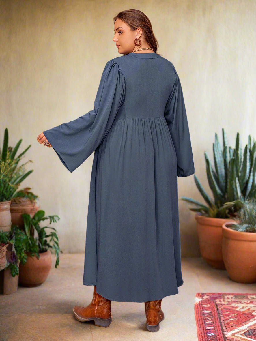 Beach Rose Co. - Plus Size Dusty Blue Long Sleeve Midi Dress