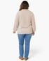 Beach Rose Co. plus-size beige and cream gingham patchwork Henley top with long sleeves, viewed from the back.
