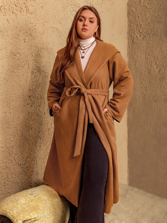 Beach Rose Co. - Plus Size Hooded Microfiber Robe Coat in Caramel