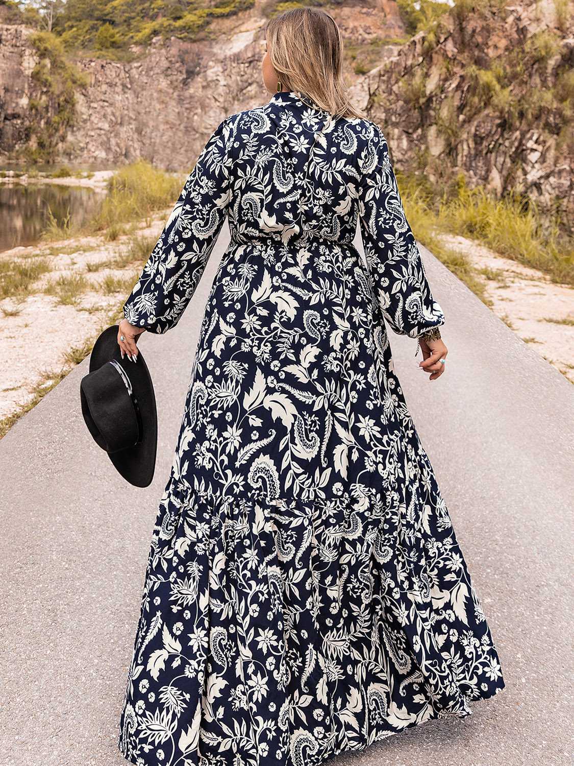 Beach Rose Co. - Plus Size Long Sleeve Maxi Dress in Dark Blue