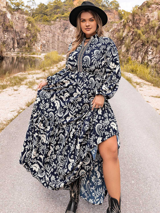 Beach Rose Co. - Plus Size Long Sleeve Maxi Dress in Dark Blue