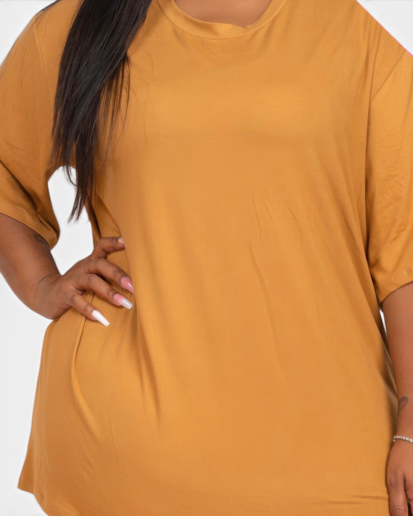Beach Rose Co. plus size oversized mango yellow t-shirt made of soft stretch jersey fabric for a relaxed fit