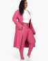 Beach Rose Co. plus size dark mauve ribbed long cardigan and leggings set worn by a woman with white sneakers