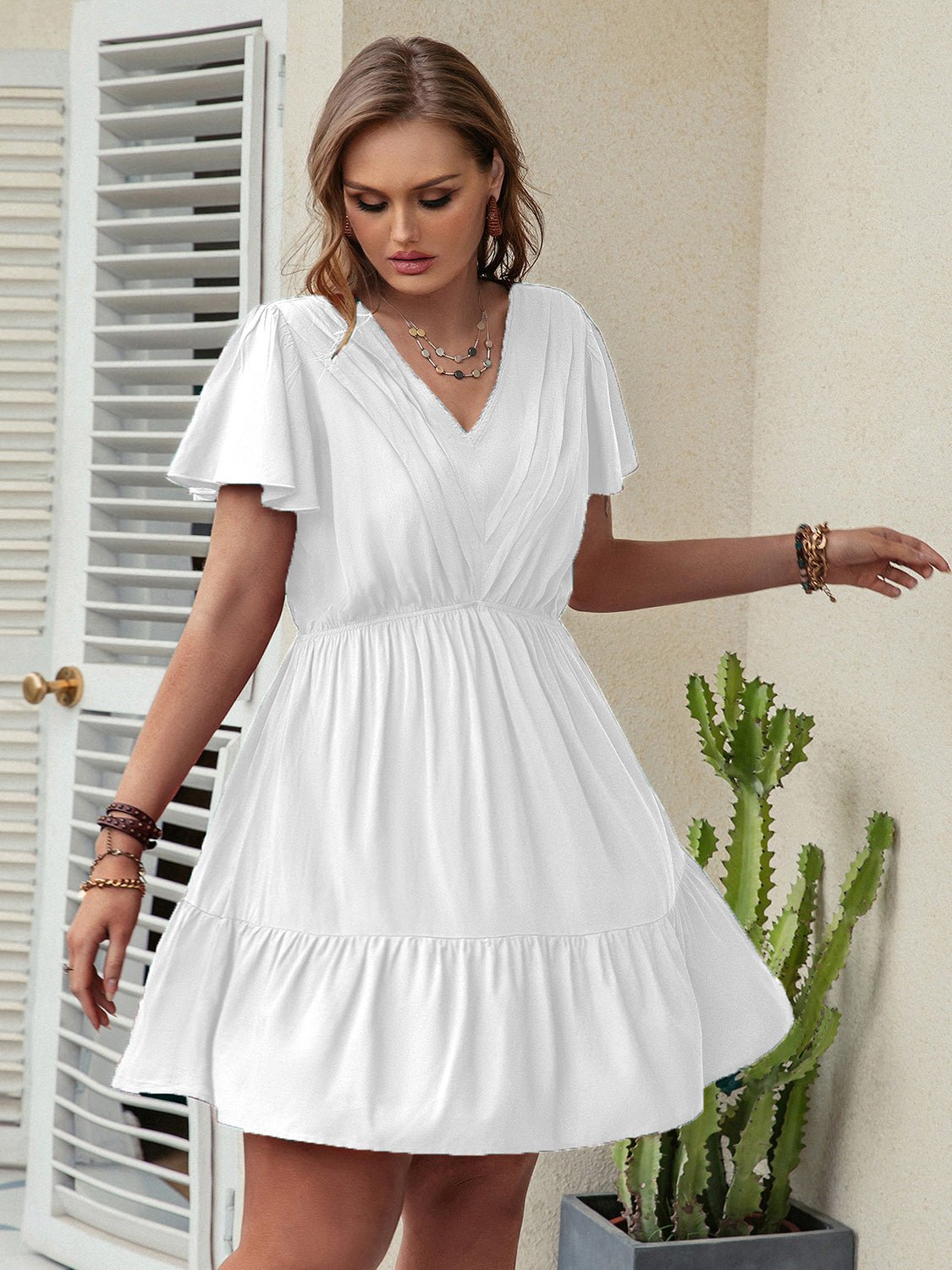 Beach Rose Co. - Plus Size V - Neck Short Sleeve Mini Dress