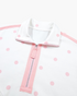 Beach Rose Co. white polyester sweatshirt featuring a pink polka dot pattern, half-zip neckline, and pink trim.