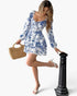 Blue Toile-Print Lace-Up Romper