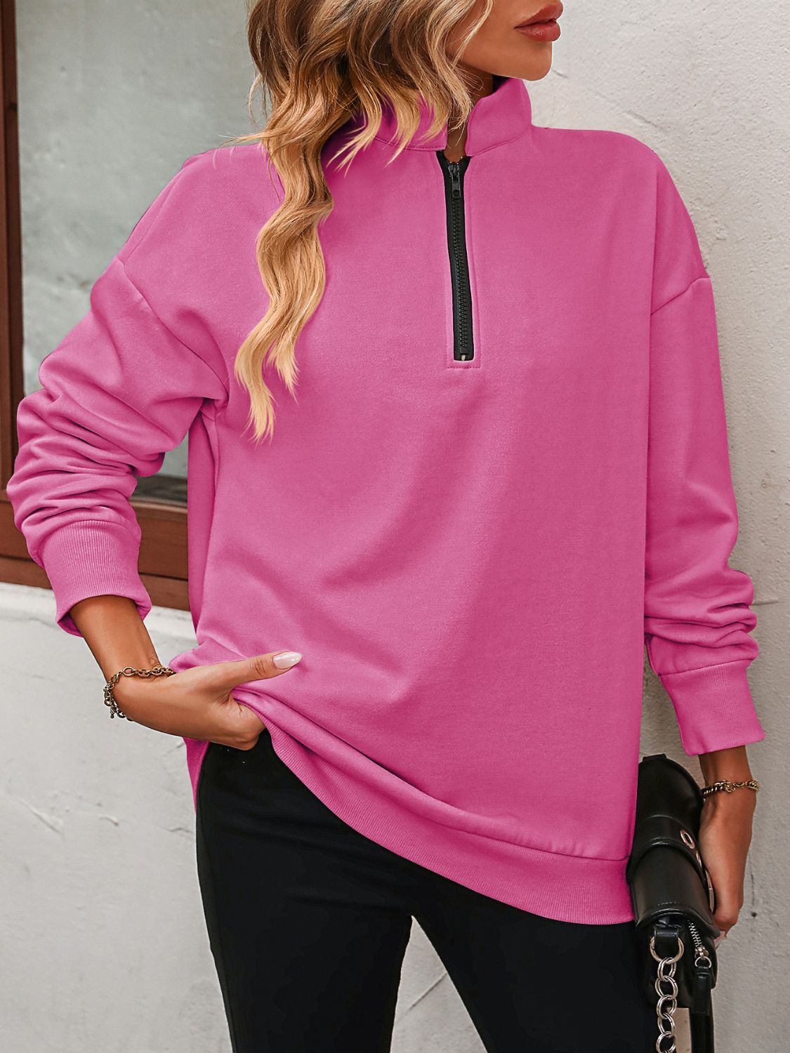 Beach Rose Co. - Quarter Zip Dropped Shoulder Sweatshirt