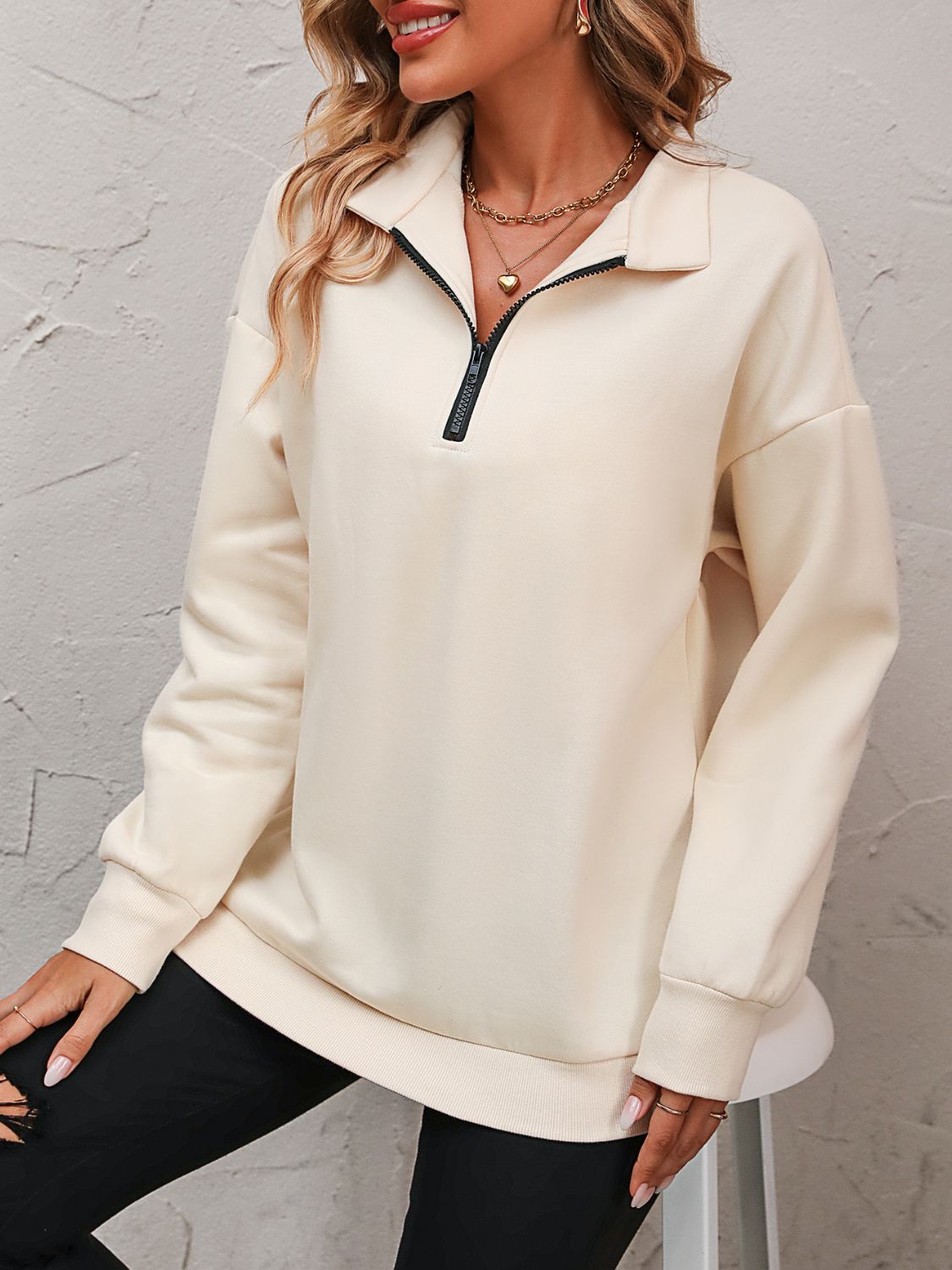 Beach Rose Co. - Quarter Zip Dropped Shoulder Sweatshirt