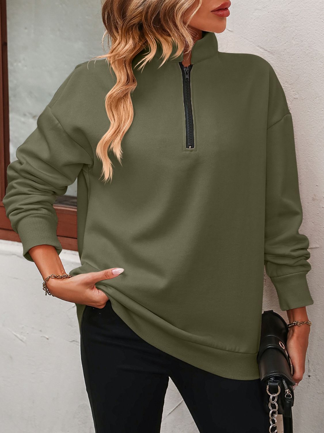 Beach Rose Co. - Quarter Zip Dropped Shoulder Sweatshirt