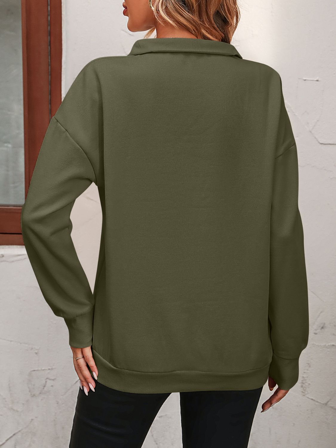 Beach Rose Co. - Quarter Zip Dropped Shoulder Sweatshirt