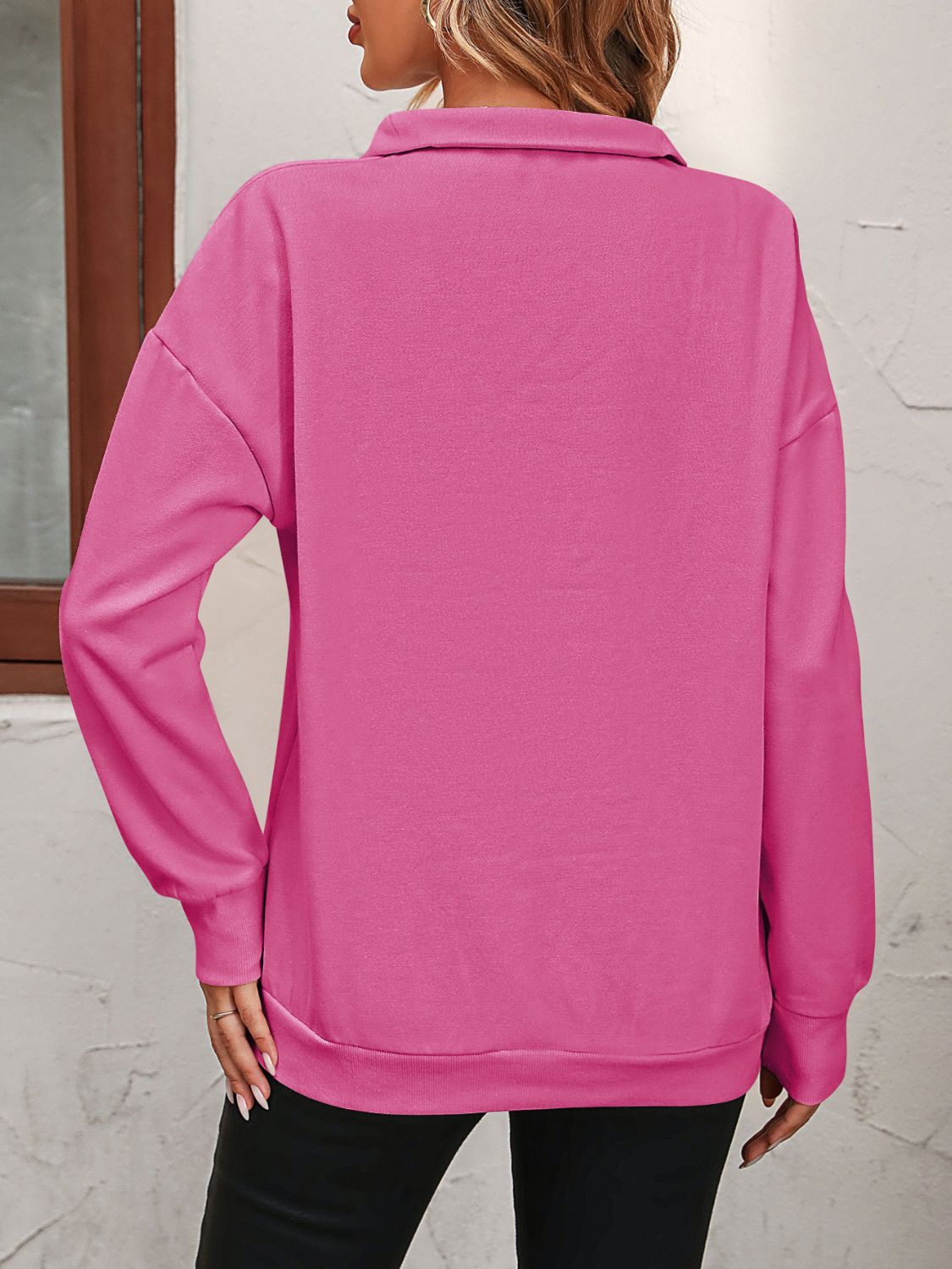 Beach Rose Co. - Quarter Zip Dropped Shoulder Sweatshirt