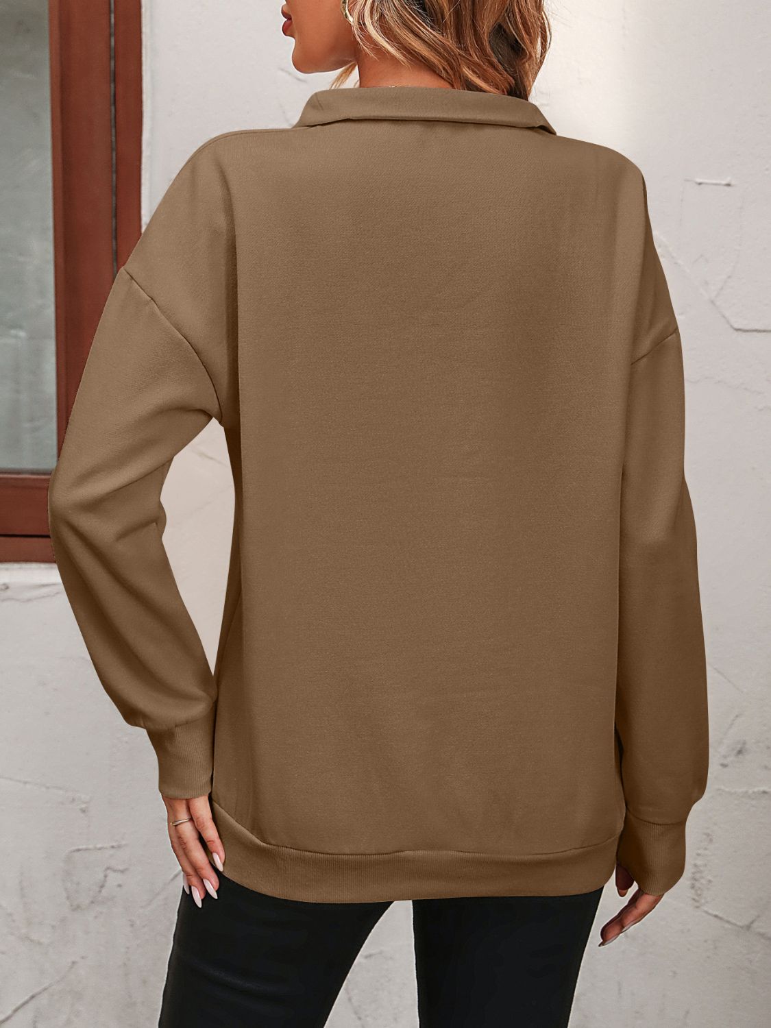 Beach Rose Co. - Quarter Zip Dropped Shoulder Sweatshirt