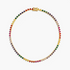 Beach Rose Co. gold tennis necklace featuring a continuous row of colorful heart-shaped cubic zirconia stones.