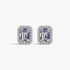 Beach Rose Co. rectangular moissanite stud earrings with zircon halos set in rhodium-plated sterling silver.