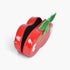 Beach Rose Co. red cherry-shaped clutch bag in glossy polyurethane with green glitter leaf accents.