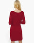 Back view of a Beach Rose Co. red crew neck long sleeve dress with a high waist drawstring detail on a blonde model