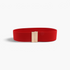 Beach Rose Co. wide red elastic waist belt with a sleek rectangular gold-tone alloy clasp on a white background.