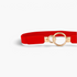 Beach Rose Co. red slim elastic waist belt featuring an asymmetric gold interlocking double-ring buckle and PU tabs.