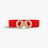 Beach Rose Co. red elastic waist belt featuring a gold-tone double-circle alloy buckle with ridged detailing.