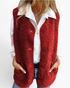 Beach Rose Co. red polar fleece button-front vest with patch pockets worn over a white shirt and jeans