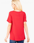Beach Rose Co. red short-sleeve graphic tee with a relaxed fit and curved hem, shown from the back on a blonde model.