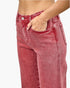 Beach Rose Co. high rise slim wide straight jeans in a faded red stretch denim with classic five-pocket styling