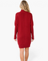 Beach Rose Co. red sweater dress with a ribbed mock neck, long sleeves, and exposed back seam, back view.