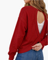 Beach Rose Co. deep red sweatshirt with an open-back twisted design worn over a white lace bralette