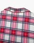 Beach Rose Co. plus size pajama set featuring a red, pink, and white plaid pattern with contrasting red piping