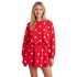 Beach Rose Co. red and white polka dot sweatshirt and skort set with dropped shoulders and a flared skirt overlay.