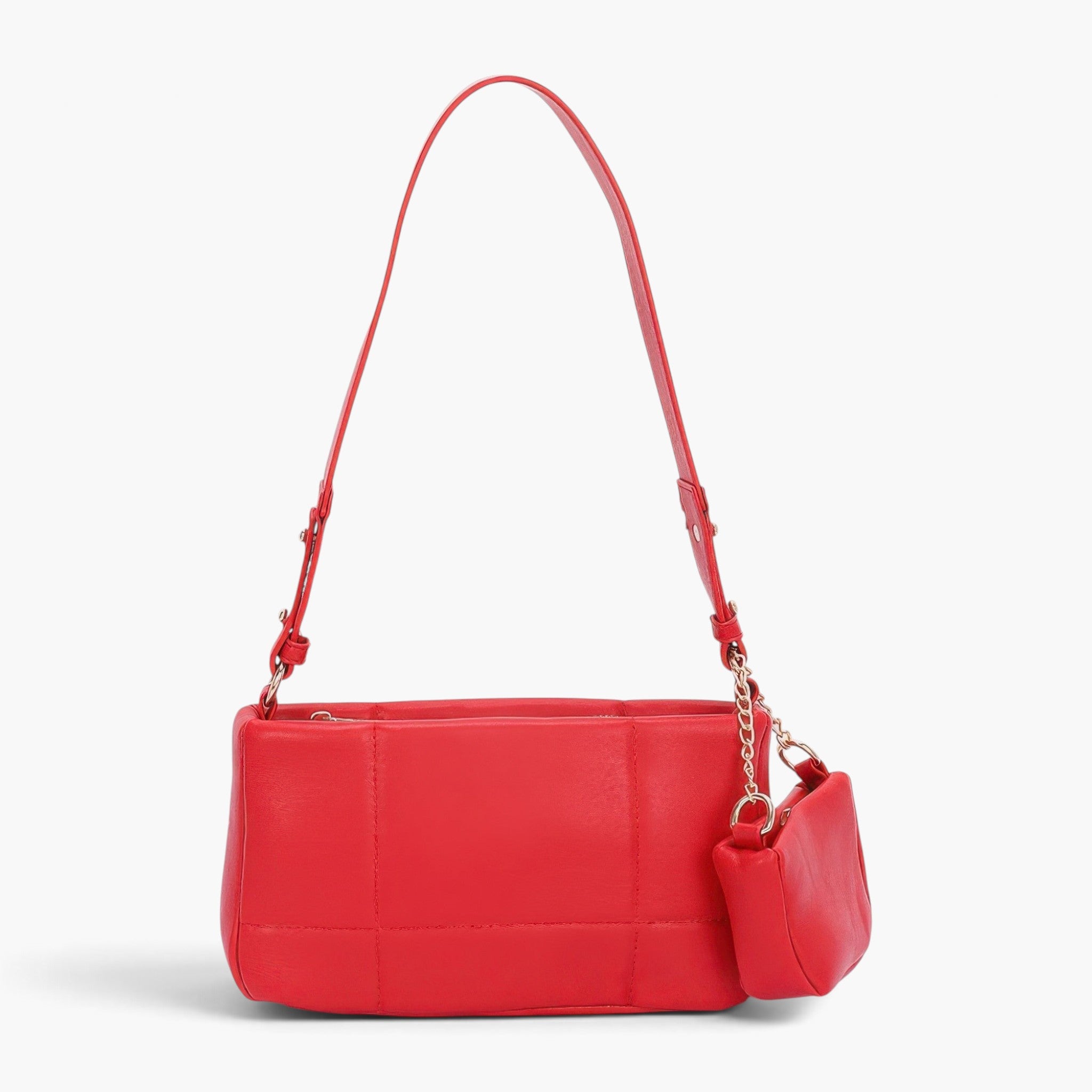 Beach Rose Co. red quilted faux leather shoulder bag with a matching small Airpod pouch and chain strap detail.