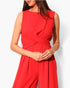 Beach Rose Co. red sleeveless jumpsuit featuring a flattering twist-front waist detail and textured fabric.