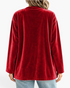 Beach Rose Co. red velour cardigan with a relaxed fit and long sleeves, shown from the back view.