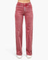 Beach Rose Co. high-rise slim wide straight jeans in a faded red stretch denim with a clean ankle-length hem.