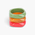 Beach Rose Co. 3-pack of glossy resin bangles in stacked green, amber, and red square shapes