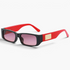 Beach Rose Co. retro rectangular sunglasses with black frames, red temples, and textured gold accents.