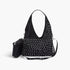 Beach Rose Co. black polyurethane bindle bag with rhinestone studs and matching purse on a white background