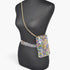 Beach Rose Co. clear PVC belt bag featuring colorful rhinestones and a gold chain strap on a black mannequin torso.