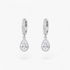 Beach Rose Co. rhodium-plated huggie earrings with a sparkling cubic zirconia teardrop charm on a white background