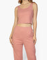 Beach Rose Co. rosewood ribbed cami top and matching straight-leg pants loungewear set on a model