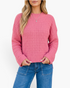 Beach Rose Co. rose pink long-sleeve sweater with a textured grid-knit pattern, round neckline, and ribbed trim.