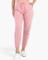 Beach Rose Co. rosewood pink French Terry jogger pants with an elastic waistband, drawstring, and tapered cuffs.