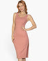 Beach Rose Co. rosewood sleeveless bodycon midi dress in soft ribbed fabric with a side slit worn by a model