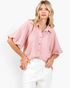 Beach Rose Co. rosewood textured button-front blouse with relaxed dolman sleeves and a collared neckline