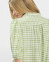 Beach Rose Co. sage green and white gingham puff sleeve collared blouse with elastic cuffs.