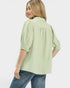 Beach Rose Co. sage green and white gingham puff sleeve collared blouse with elastic cuffs.